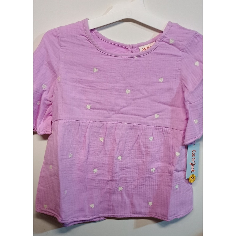 Cat & Jack Girl's Size Large 10 / 12 Short Sleeve Shirt Blouse Top Hearts